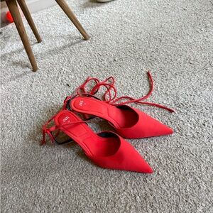 Zara Women's Striking Red Lace-Up Heels